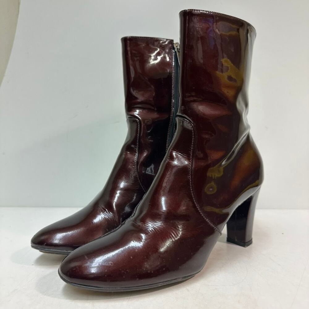 WORN TWICE Aquatalia Women's Burgundy Patent Leather Boots Heels Size Zip 10 M